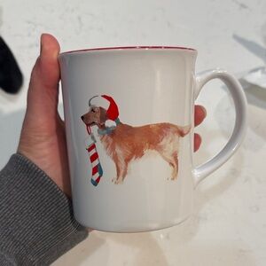 Festive Dog Mug with Red FRINGE HOLIDAY LET IT SNOW RETRIEVER STOCKING SANTA